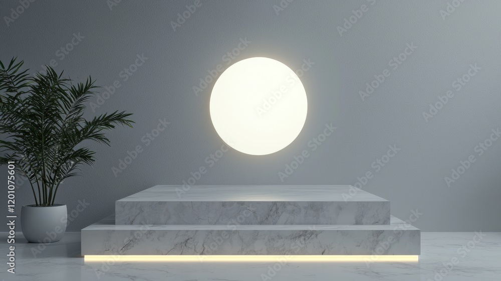 Aufkleber modern and minimalist interior design with a white marble platform in the center. the platform is ma