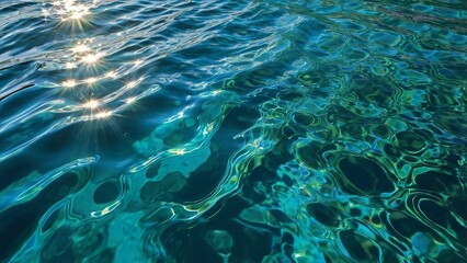 Fototapeta premium Water Reflections | Blue Ripples | Poolside Shimmer | Sunlight on Water | Aqua Texture