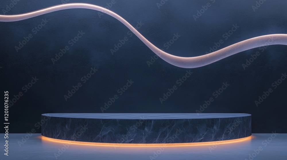 Poster modern and minimalist design with a dark blue background. in the center of the image, there is a cir