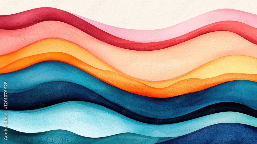Poster fantasy watercolor idea. a vibrant abstract wave composition showcasing fluid and dynamic color tran