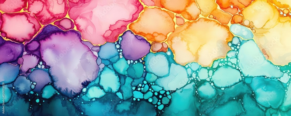 Poster fantasy watercolor idea. vibrant abstract background with colorful ink patterns creating a stunning 