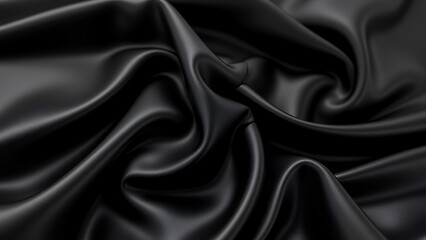 Fototapeta premium 鮮やかで光沢のある黒い生地のクローズアップ