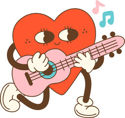 Heart character playing guitar, expressing joy and creativity
