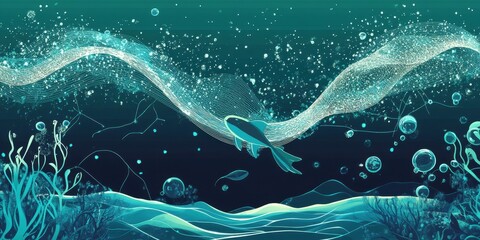 Fototapeta premium Aquatic Dreamscape Fish Swims Through Flowing Light