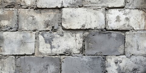 Textured cement brick wall background in shades of gray and beige with irregularities and rough textures creating a rustic industrial feel