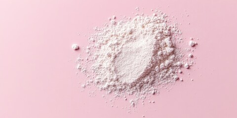 Loose face powder scattered on a soft pink backdrop creating a smooth texture with ample space for text in the lower section of the image.