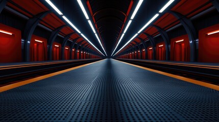 Naklejka premium Exploring futuristic subway station urban city architectural photography modern design wide angle transportation innovation