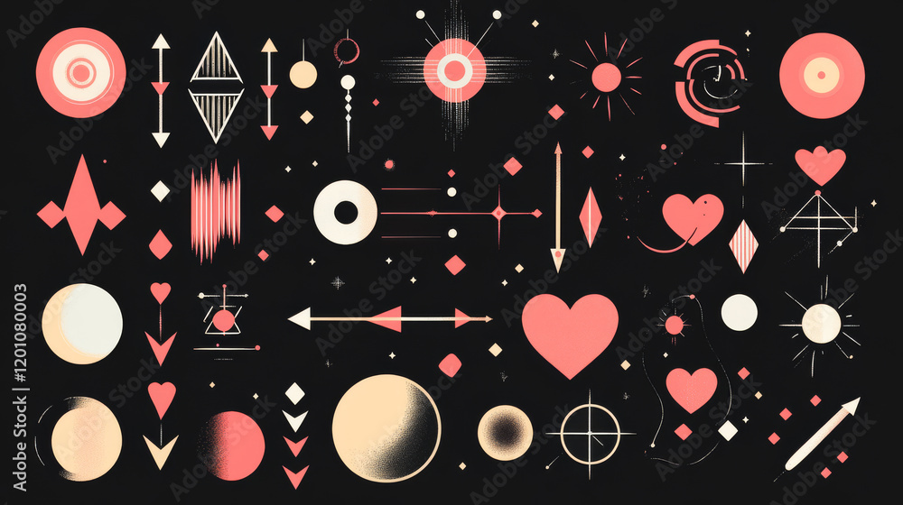 Poster monochrome retro y2k shapes and elements, vector modern graphics. abstract geometry forms and figure