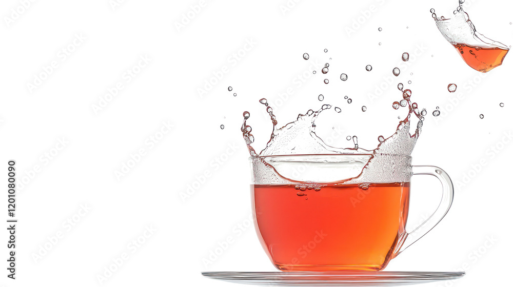 Aufkleber cups of tea with splashes creating dynamic effects generative ai