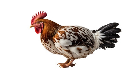 Fototapeta premium Rooster standing on a alpha channel with feathers in shades of brown and red, showcasing its beak and natural farm appearance