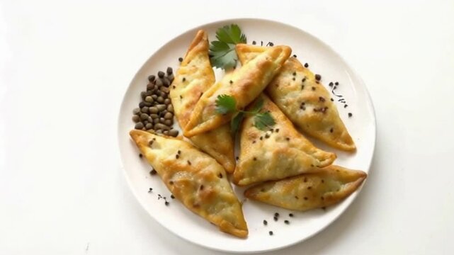 Beautiful Flat-Lay of Samosas with Spices