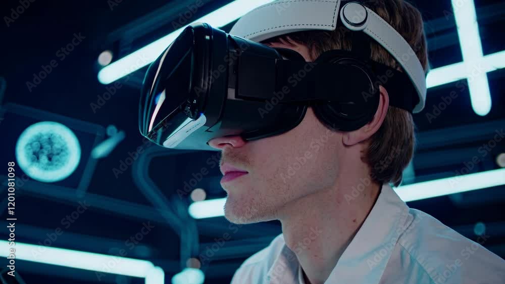 Poster exploring virtual reality technology with immersive experiences and interactive simulations