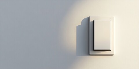 Modern wall light switch turned on against neutral white background with soft shadow highlighting the sleek design in upper right corner.