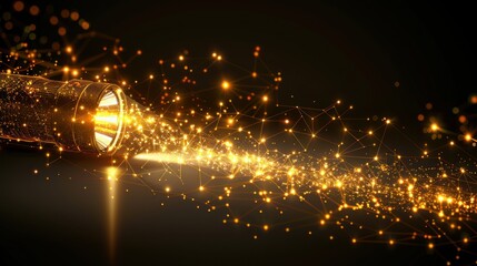 Obraz premium Illuminating Connections: A Golden Flashlight Casting a Network of Light