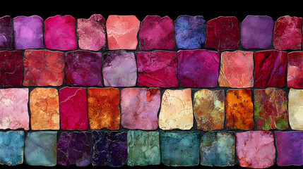 Colorful stone mosaic border, dark background, design element