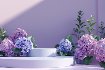 Pastel Floral Arrangement on Circular Platform with Lilac Blooms