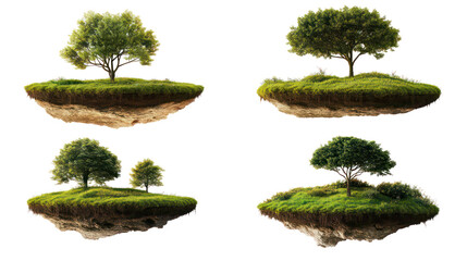 Collection of Floating Islands With Grass and Trees Generative AI
