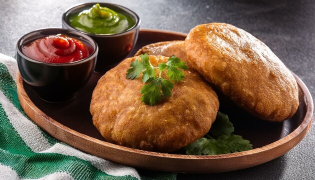 Indian traditional dish kachori with chutney