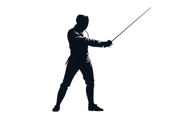 Black silhouette of a fencing sports person. Fencer flat illustration isolated on white background
