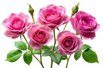 Fototapeta premium Five Pink Roses in Bloom - Isolated White Background Stock Photo