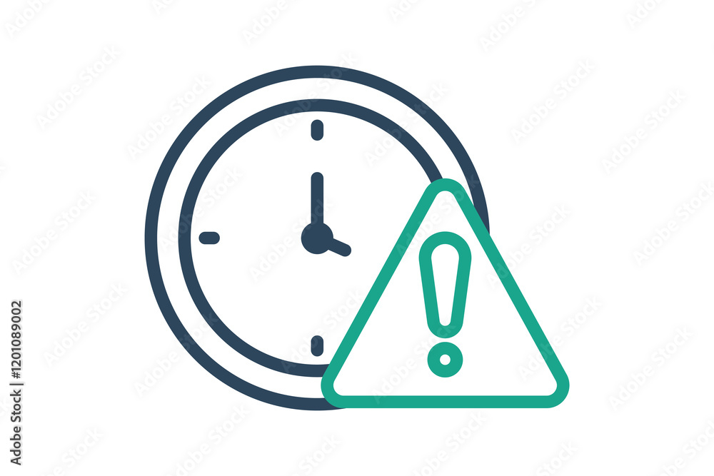 Poster delay icon. line icon style. clock with exclamation mark. icon related to time and date. time elemen