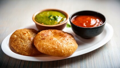 Indian traditional dish kachori with chutney