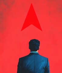 Professional Man Analyzing Emerging Financial Strategies Against a Bold Red Background