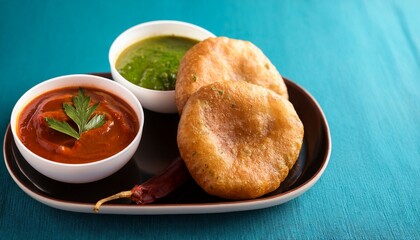 Indian traditional dish kachori with chutney