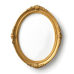 Obraz premium Antique gold circle picture frame, vintage antique golden frame mock up isolated on white background.