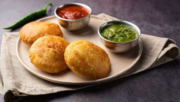 Indian traditional dish kachori with chutney