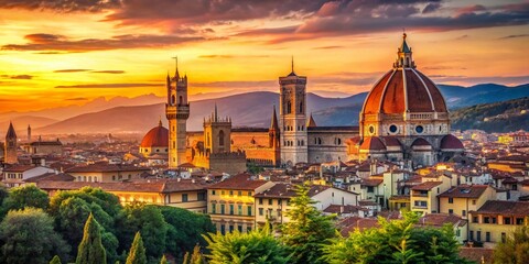 Obraz premium Florence Cathedral Duomo, Italian Renaissance Architecture, Tuscan Landscape Panorama