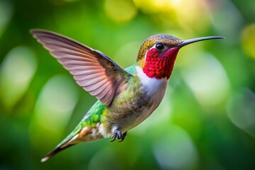 Fototapeta premium Florida Hummingbird Documentary Photography: Ruby-throated Hummingbird in Flight
