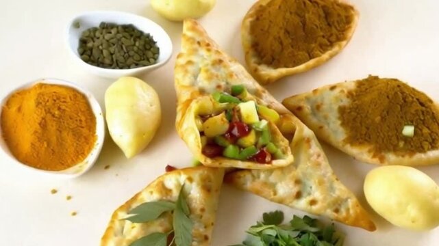 Flat-Lay Samosas with Minimalist Aesthetic
