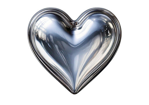 Silver heart isolated on transparent or white background