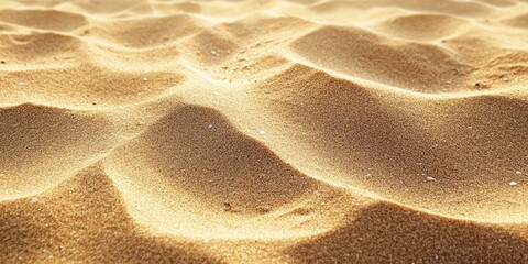 Golden beach sand texture with gentle waves and soft shadows, featuring warm beige tones, providing a serene natural backdrop for designs.
