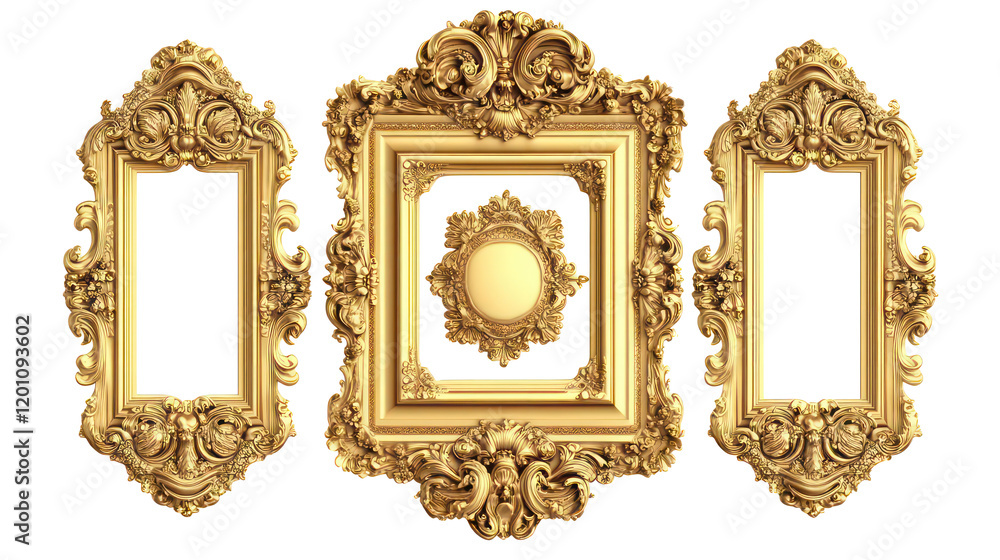 Poster elegant antique gold square frames collection display generative ai