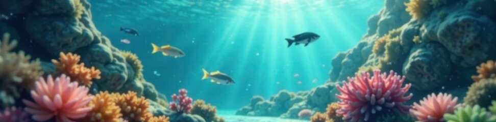 Obraz premium Dreamy underwater scene, blurry aquatic foliage, wild, eco, environment