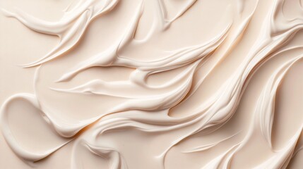 Obraz premium 63.A detailed arrangement of cosmetic cream textures, including smooth swirls, thick dollops, and delicate strokes, placed on a calming pastel beige backdrop with soft lighting.