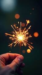 Sparkler creates soft focus bokeh with glowing ember, ember, shadow, sparkler