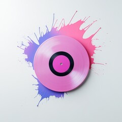 Vibrant pink vinyl record splash art creative studio digital artwork modern aesthetic top view artistic expression