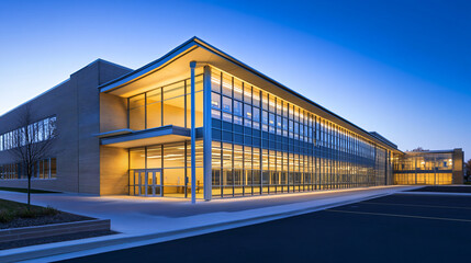 Obraz premium A public school equipped with automated lockdown systems, fireproof doors, security cameras, and biometric access to sensitive areas.