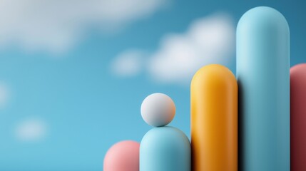 Colorful Bar Graph with Round Elements Against a Blue Sky Background