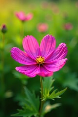 Fototapeta premium Vibrant cosmos flower in a sea of green grass, flowers, yellow, field