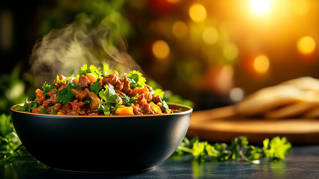 Pakistani Siri Paye slow-cooked trotters stew, served with naan and garnished with fresh cilantro, [South Asian breakfast delicacy, bold spices]
