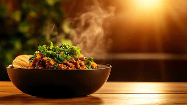 Pakistani Siri Paye slow-cooked trotters stew, served with naan and garnished with fresh cilantro, [South Asian breakfast delicacy, bold spices]