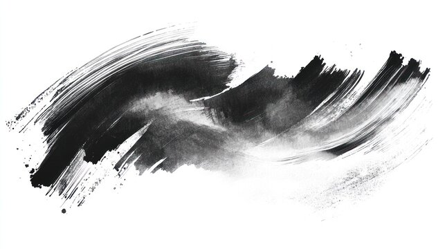 Abstract black ink brush stroke on white background. (3)