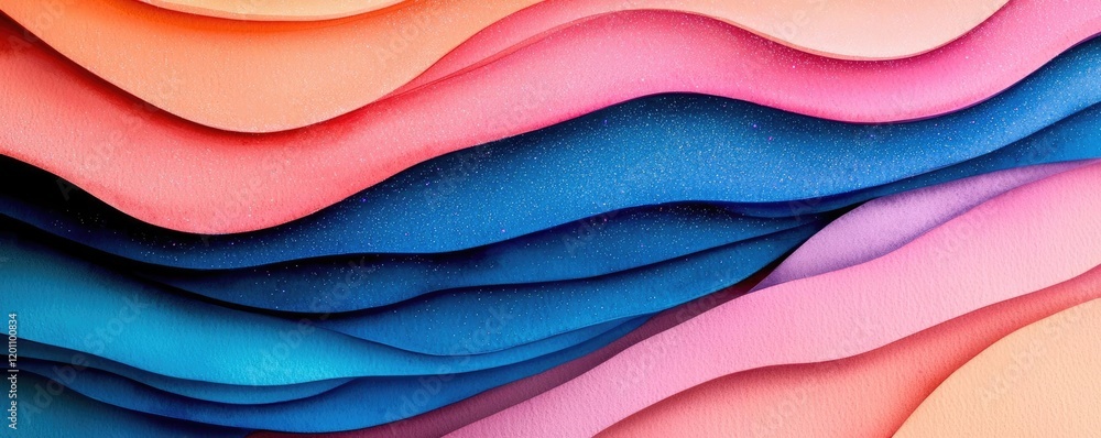 Poster glitter watercolor idea. vibrant abstract wavy layers in various colors creating a dynamic visual ef
