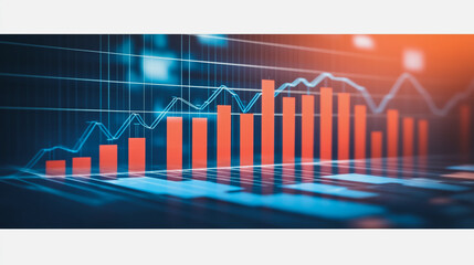 Naklejka premium Abstract business Financial charts show a significant increase in profits in the stock market.This is driven by higher interest rates and continued growth. In the innovation world network of financial