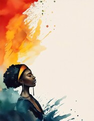Black history month, copy space on a side, watercolor art style