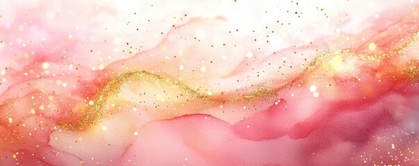 Fototapeta premium Glitter watercolor idea. Abstract design with soft pink and golden hues, creating a dreamy and ethereal atmosphere.